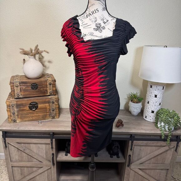 Vintage 90's Rampage Textured Bodycon Mini Dress Grunge Goth Ruched Size M - Picture 1 of 8